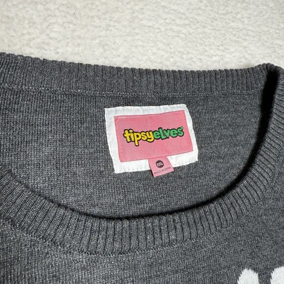 Tipsy Elves Women's Ugly Christmas Sweater Size XXL Gray Too Lit To Quit Lights - Picture 3 of 9